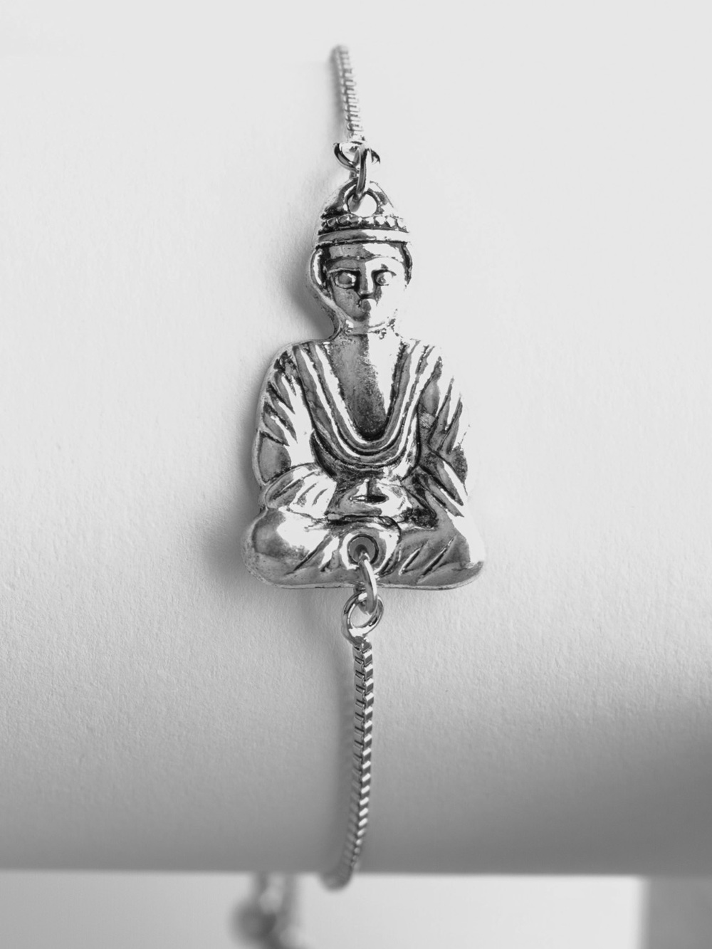 Buddha Pendant Draw String Bracelet Silver Stainless steel